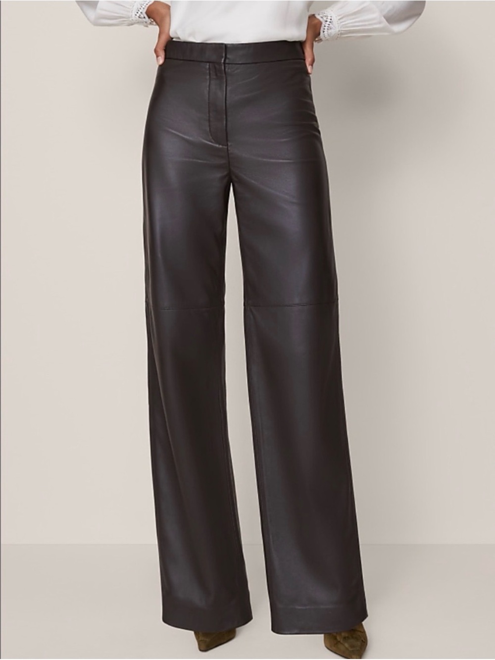 Ann Taylor Dark Brown Wide-Leg Vegan Leather Pants